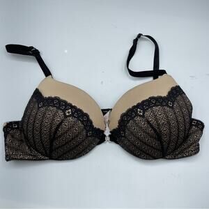 Lily of France Tan & Black Lace Push Up Bra 36B